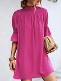 Momentlover Solid Color Loose Half Sleeves High-Neck Mini Dresses