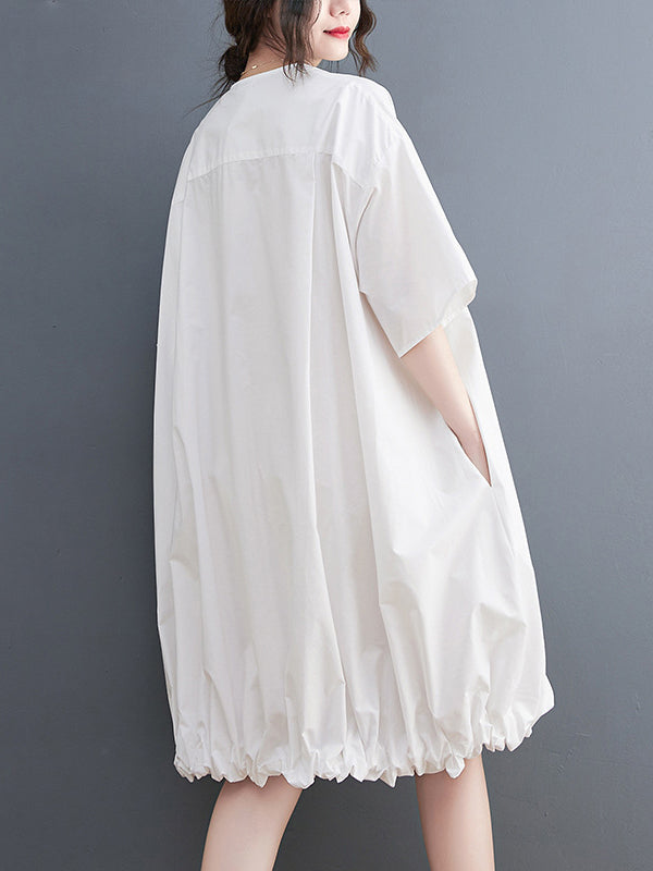 Momentlover Solid Color Short Sleeves Loose V-neck Midi Dresses