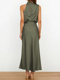 Momentlover Solid Color Sleeveless Halter-Neck Midi Dresses