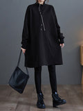 Momentlover Zipper Split-Joint Asymmetric Loose Long Sleeves Mock Neck Sweatershirt Mini Dresses