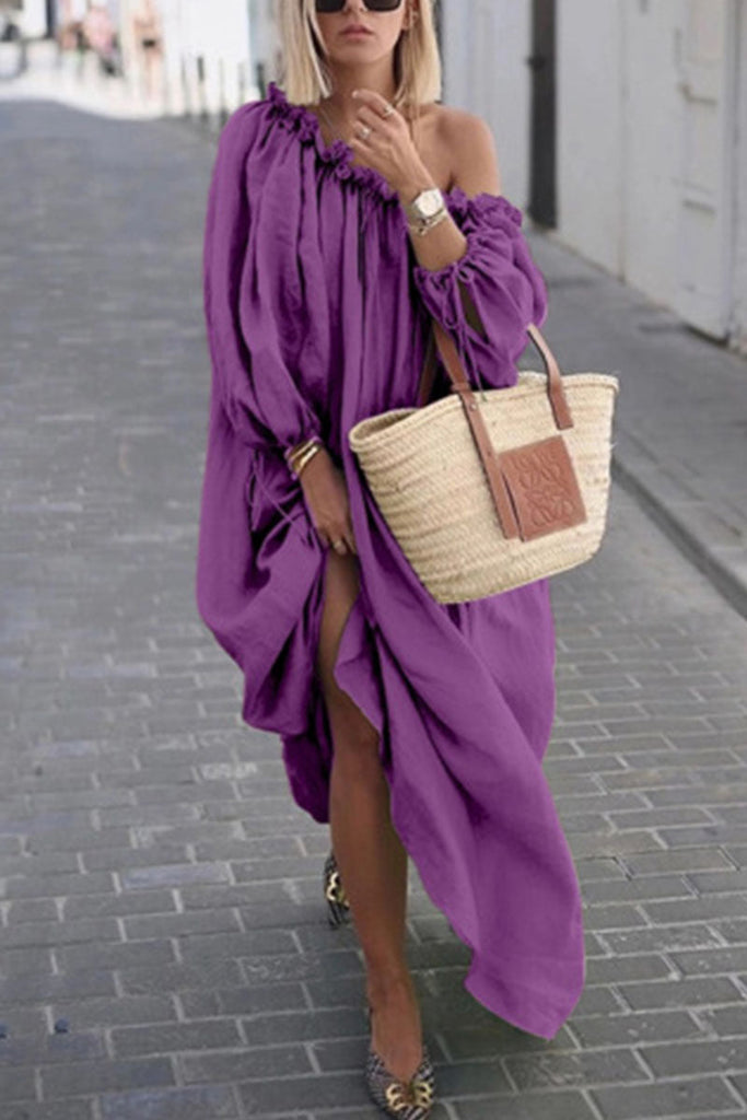 Momentlover Fashion Sweet Solid Oblique Collar Irregular Dress Dresses(8 Colors)