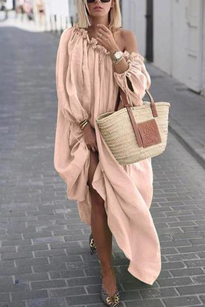 Momentlover Fashion Sweet Solid Oblique Collar Irregular Dress Dresses(8 Colors)