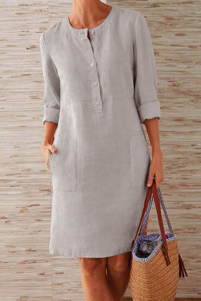 Momentlover Fashion Street Solid O Neck A Line Dresses(10 Colors)