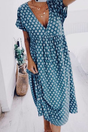 Momentlover Fashion Street Print V Neck A Line Dresses