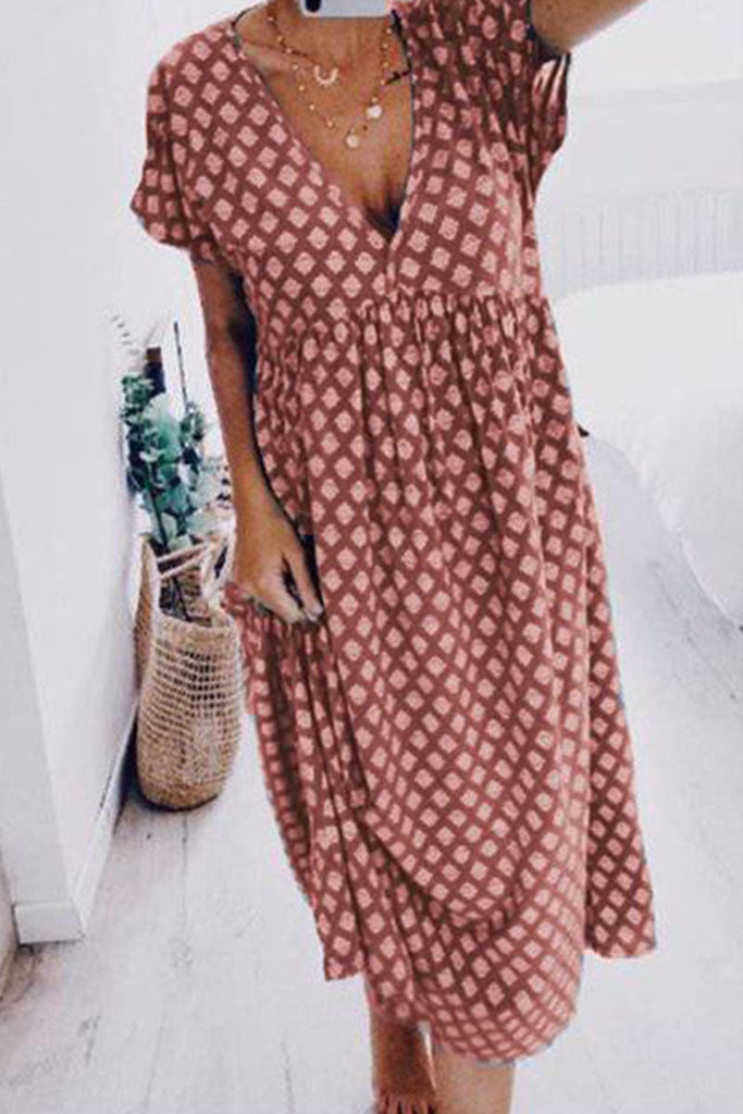 Momentlover Fashion Street Print V Neck A Line Dresses