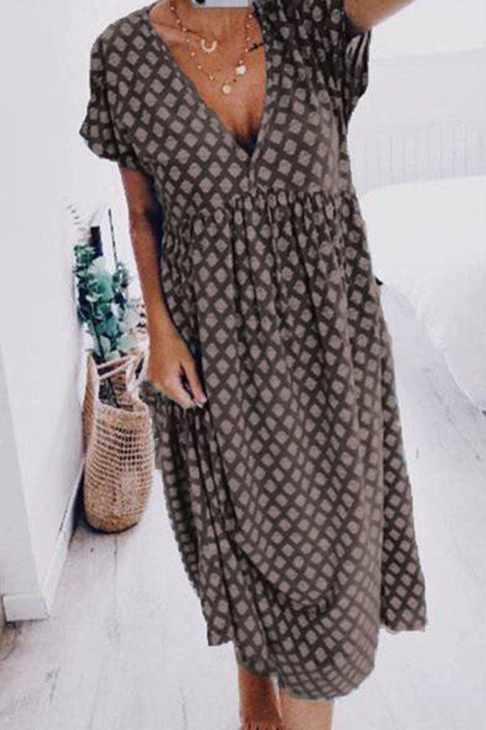 Momentlover Fashion Street Print V Neck A Line Dresses