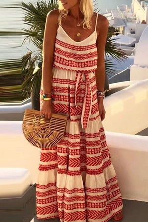 Momentlover Fashion Sexy Print Backless V Neck Sling Dresses