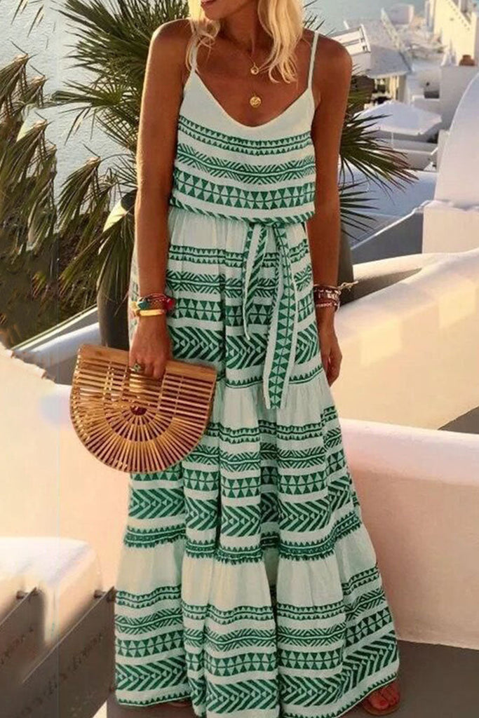 Momentlover Fashion Sexy Print Backless V Neck Sling Dresses
