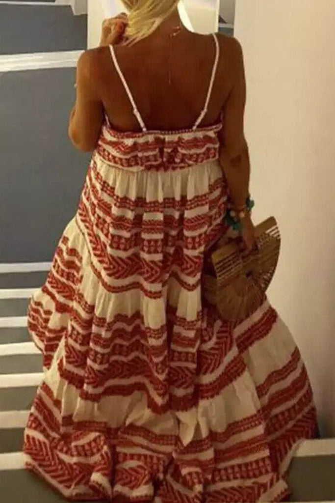 Momentlover Fashion Sexy Print Backless V Neck Sling Dresses