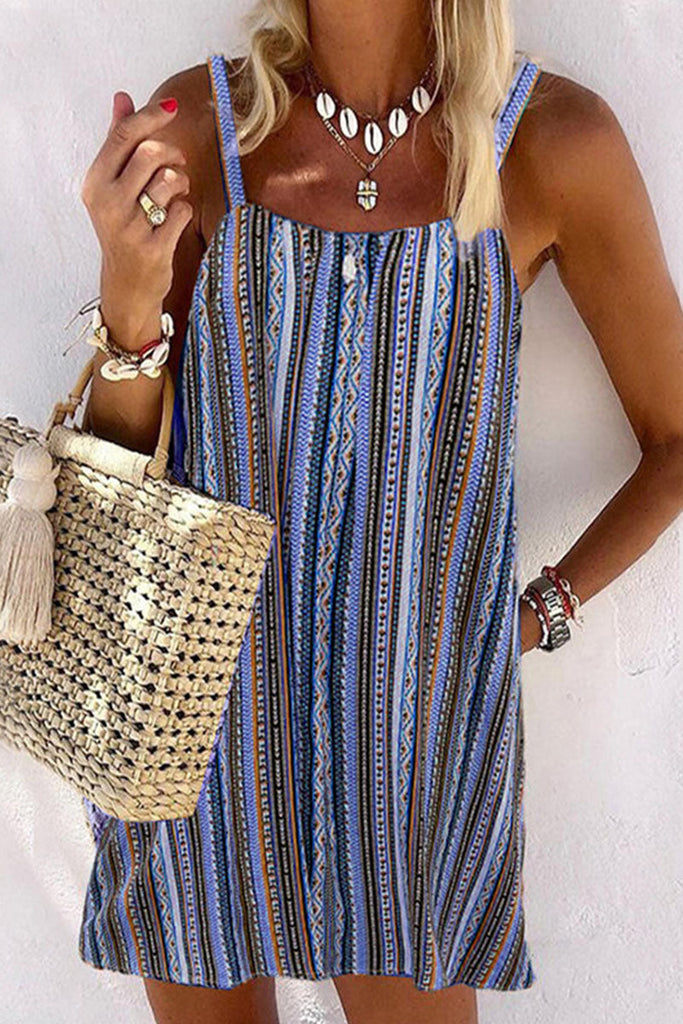 Momentlover Fashion Casual Striped Backless Spaghetti Strap Princess Dresses