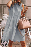 Momentlover Fashion Sweet Solid Patchwork Flounce O Neck A Line Dresses(5 Colors)