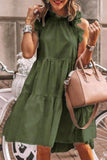 Momentlover Fashion Sweet Solid Patchwork Flounce O Neck A Line Dresses(5 Colors)