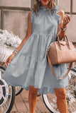 Momentlover Fashion Sweet Solid Patchwork Flounce O Neck A Line Dresses(5 Colors)