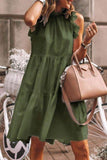 Momentlover Fashion Sweet Solid Patchwork Flounce O Neck A Line Dresses(5 Colors)