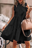 Momentlover Fashion Sweet Solid Patchwork Flounce O Neck A Line Dresses(5 Colors)