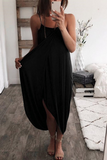 Momentlover Sexy Solid Patchwork Spaghetti Strap Irregular Dress Dresses(5 Colors)