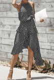Momentlover Fashion Street Dot Patchwork O Neck Irregular Dresses