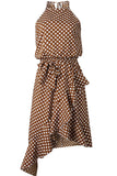 Momentlover Fashion Street Dot Patchwork O Neck Irregular Dresses