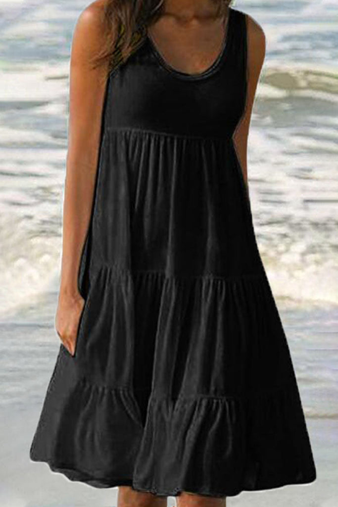 Momentlover Fashion Sweet Solid Patchwork O Neck Cake Skirt Dresses(6 Colors)