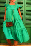 Momentlover Casual Patchwork Solid Basic O Neck Cake Skirt Dresses