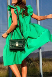 Momentlover Casual Patchwork Solid Basic O Neck Cake Skirt Dresses