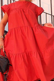 Momentlover Casual Patchwork Solid Basic O Neck Cake Skirt Dresses