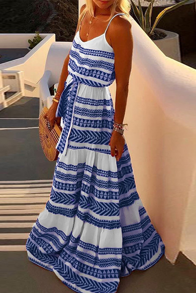Momentlover Sexy Print Frenulum V Neck Beach Dresses(4 Colors)