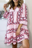 Momentlover Casual Print Patchwork V Neck Printed Dresses(3 Colors)