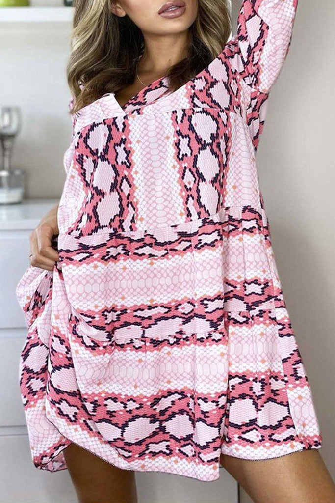 Momentlover Casual Print Patchwork V Neck Printed Dresses(3 Colors)