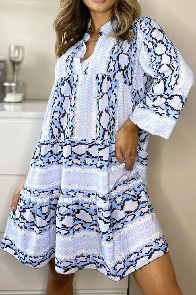 Momentlover Casual Print Patchwork V Neck Printed Dresses(3 Colors)