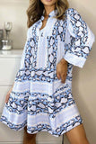 Momentlover Casual Print Patchwork V Neck Printed Dresses(3 Colors)