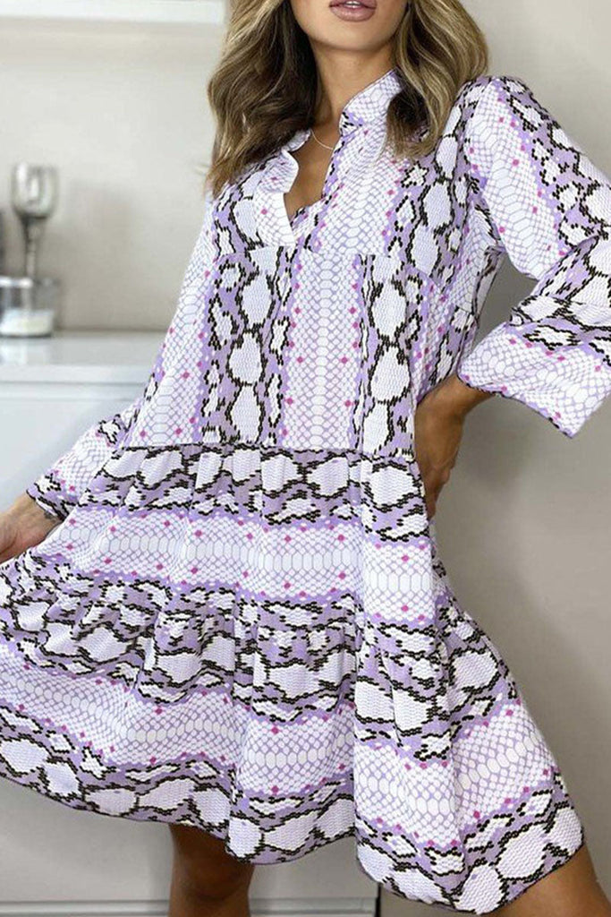 Momentlover Casual Print Patchwork V Neck Printed Dresses(3 Colors)