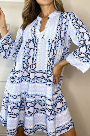 Momentlover Casual Print Patchwork V Neck Printed Dresses(3 Colors)