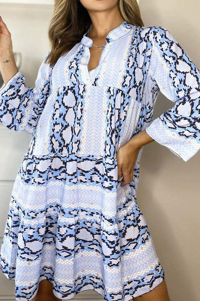 Momentlover Casual Print Patchwork V Neck Printed Dresses(3 Colors)
