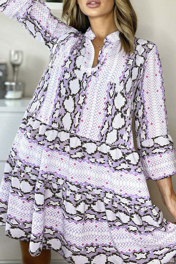 Momentlover Casual Print Patchwork V Neck Printed Dresses(3 Colors)