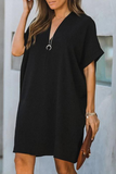 Momentlover Casual Solid Patchwork V Neck Straight Dresses(3 Colors)