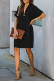 Momentlover Casual Solid Patchwork V Neck Straight Dresses(3 Colors)