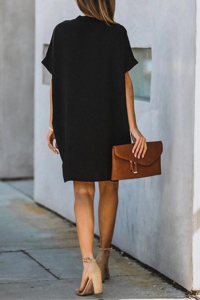 Momentlover Casual Solid Patchwork V Neck Straight Dresses(3 Colors)