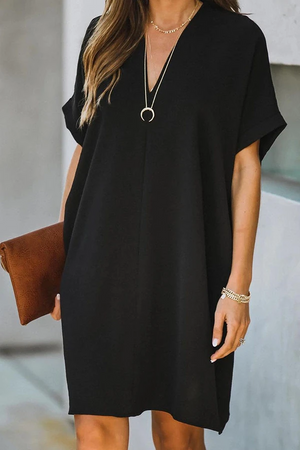Momentlover Casual Solid Patchwork V Neck Straight Dresses(3 Colors)