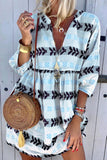 Momentlover Fashion Street Print Patchwork V Neck Pleated Dresses(3 Colors)