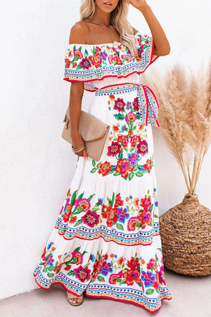 Momentlover Fashion Street Print Patchwork Off the Shoulder A Line Dresses