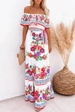 Momentlover Fashion Street Print Patchwork Off the Shoulder A Line Dresses