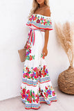 Momentlover Fashion Street Print Patchwork Off the Shoulder A Line Dresses