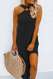 Momentlover Fashion Casual Solid Patchwork Halter Irregular Dresses
