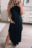 Momentlover Fashion Casual Solid Patchwork Halter Irregular Dresses