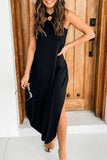 Momentlover Fashion Casual Solid Patchwork Halter Irregular Dresses