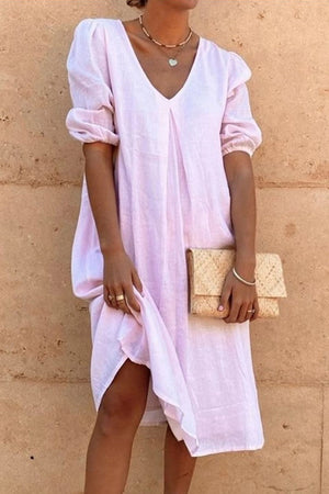 Momentlover Fashion Casual Solid Patchwork V Neck Princess Dresses(6 Colors)