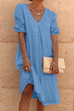 Momentlover Fashion Casual Solid Patchwork V Neck Princess Dresses(6 Colors)