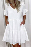Momentlover Fashion Casual Solid Patchwork V Neck A Line Dresses