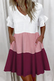 Momentlover Fashion Casual Solid Patchwork V Neck A Line Dresses